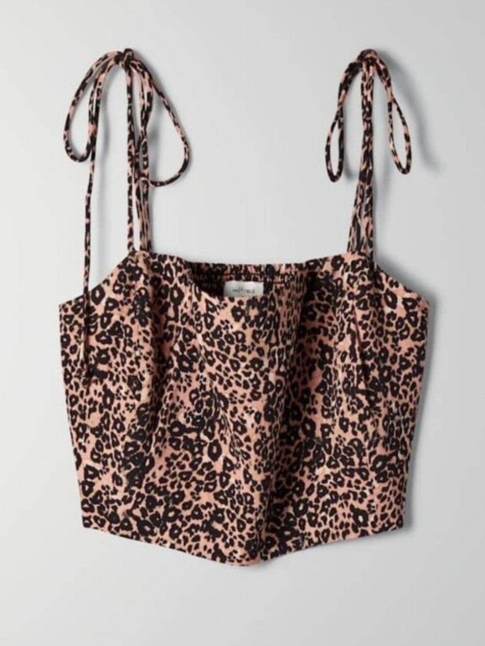 Aritzia Wilfred Leopard Print Tie-Strap Crop Top in Tan and Black